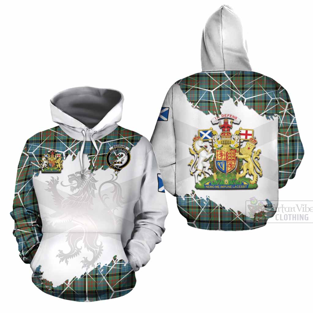 Brisbane Tartan Cotton Hoodie with Family Crest and Lion Rampant Grunge Style