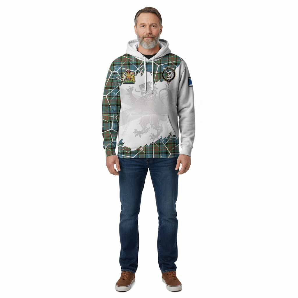 Brisbane Tartan Cotton Hoodie with Family Crest and Lion Rampant Grunge Style