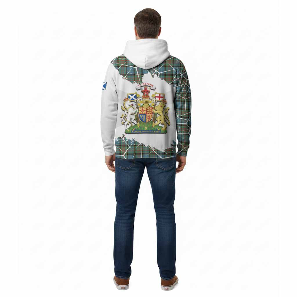 Brisbane Tartan Cotton Hoodie with Family Crest and Lion Rampant Grunge Style