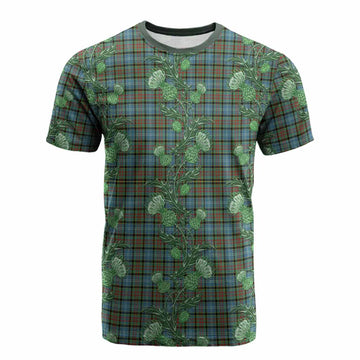 Brisbane Tartan Cotton T-shirt Seamless Scottish Thistle Flowers