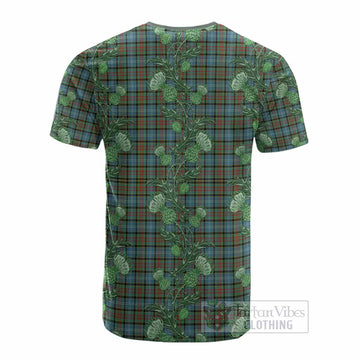 Brisbane Tartan Cotton T-shirt Seamless Scottish Thistle Flowers