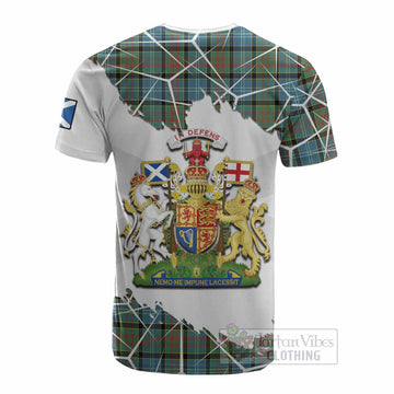 Brisbane Tartan Cotton T-shirt with Family Crest and Lion Rampant Grunge Style