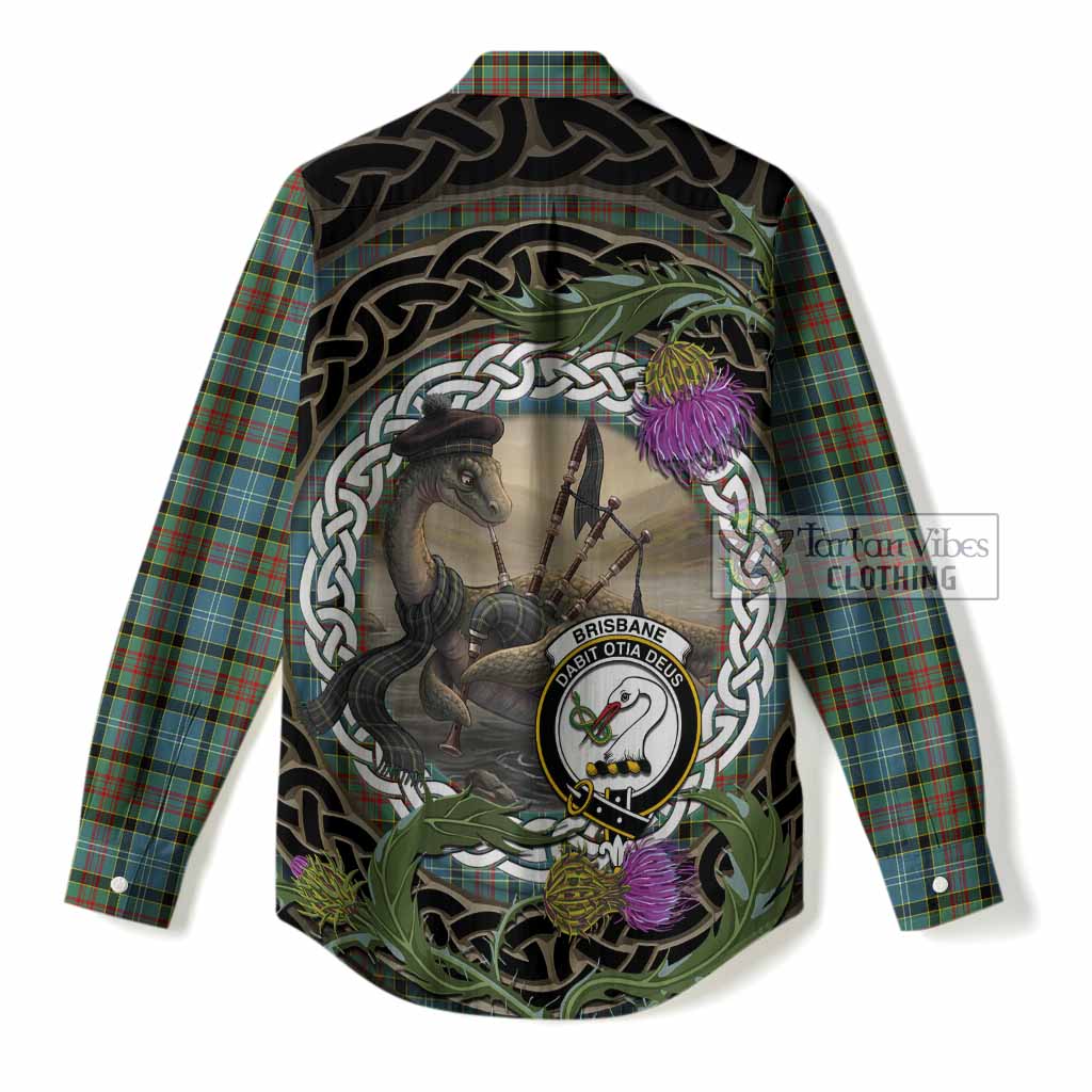Brisbane Tartan Crest Bagpipe Nessie Women Casual Shirt Scottish Loch Ness Monster Celtic Thistle
