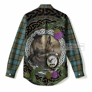 Brisbane Tartan Crest Bagpipe Nessie Women Casual Shirt Scottish Loch Ness Monster Celtic Thistle