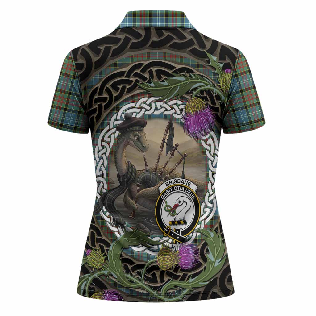 Brisbane Tartan Crest Bagpipe Nessie Women Polo Shirt Scottish Loch Ness Monster Celtic Thistle