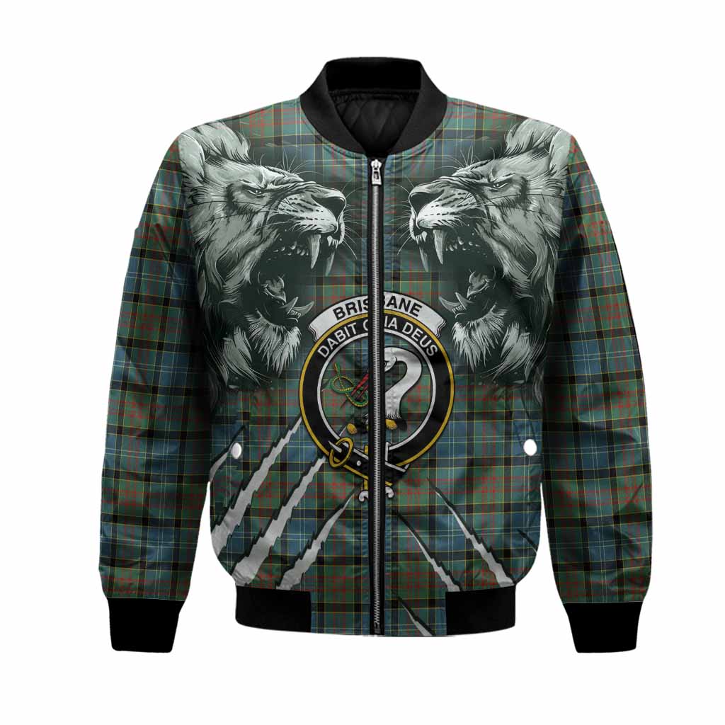 Brisbane Tartan Crest Bomber Jacket Ferocious Lion Style