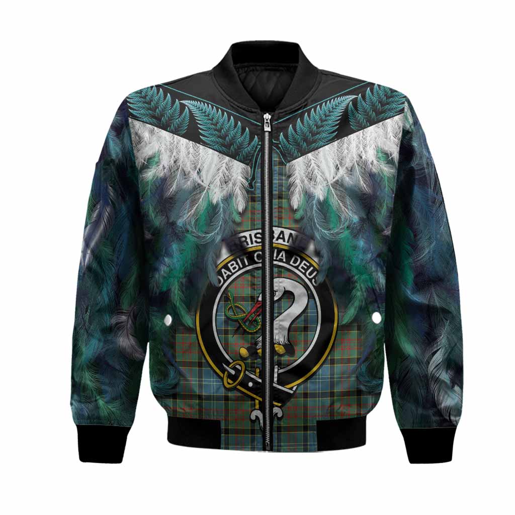 Brisbane Tartan Crest Bomber Jacket New Zealand Maori Korowai Cloak