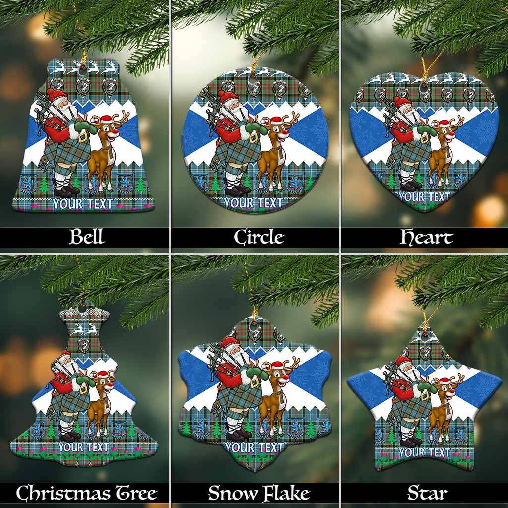 Brisbane Tartan Crest Christmas Ceramic Ornament Scotland Santa With Bagpipes Cute Reindeer