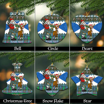 Brisbane Tartan Crest Christmas Ceramic Ornament Scotland Santa With Bagpipes Cute Reindeer