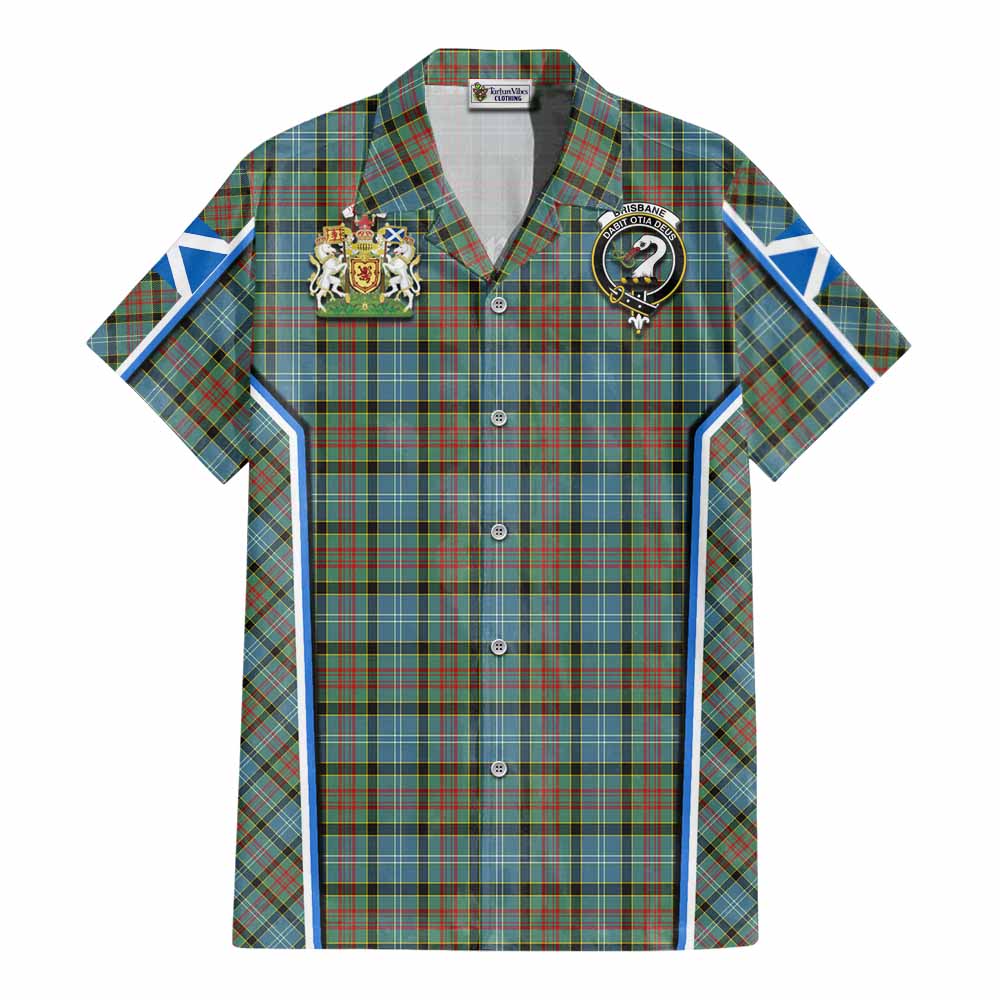Brisbane Tartan Crest Cotton Hawaiian Shirt Scotland Coat of Arm Flag Style - Tartan Vibes Clothing