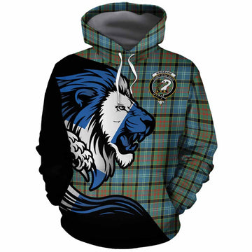 Brisbane Tartan Crest Cotton Hoodie Scottish Golden Lions Wave Flow