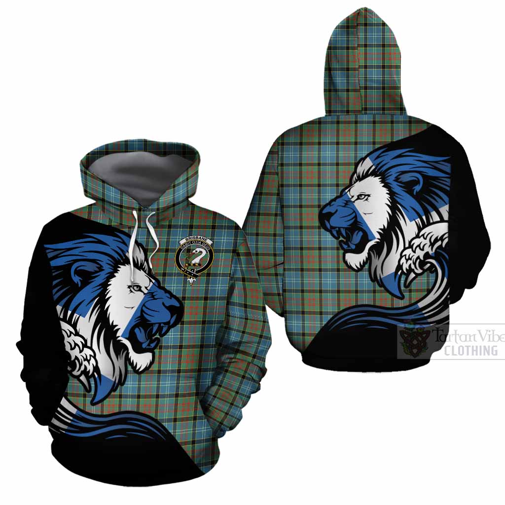 Brisbane Tartan Crest Cotton Hoodie Scottish Golden Lions Wave Flow