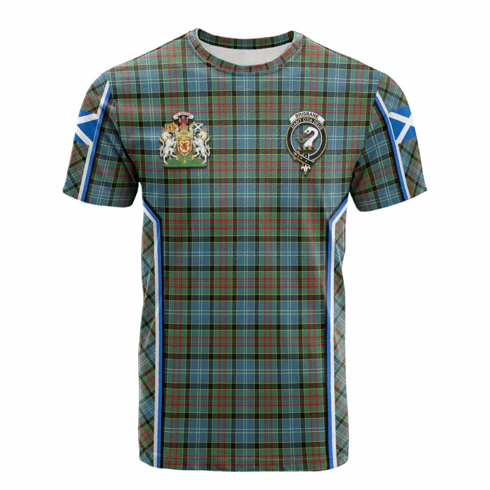 Brisbane Tartan Crest Cotton T-shirt Scotland Coat of Arm Flag Style - Tartan Vibes Clothing