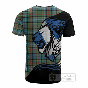 Brisbane Tartan Crest Cotton T-shirt Scottish Golden Lions Wave Flow