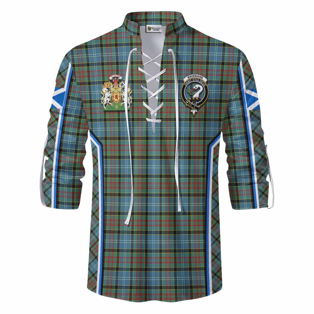 Brisbane Tartan Crest Ghillie Kilt Shirt Scotland Coat of Arm Flag Style - Tartan Vibes Clothing