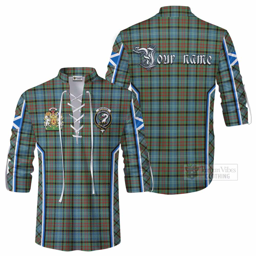 Brisbane Tartan Crest Ghillie Kilt Shirt Scotland Coat of Arm Flag Style - Tartan Vibes Clothing