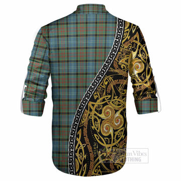 Brisbane Tartan Crest Ghillie Shirt Celtic Knot and Triple Trickle Spiral Symbols