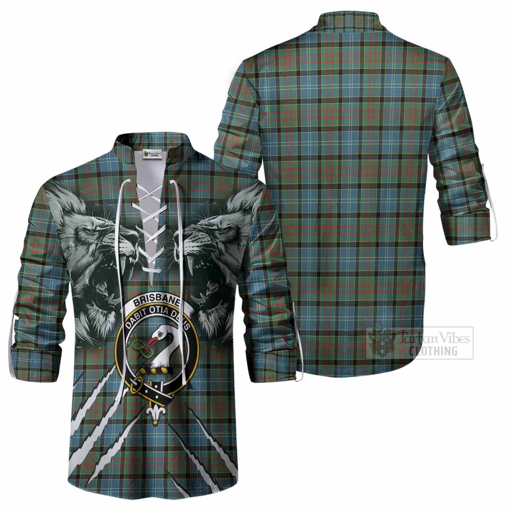 Brisbane Tartan Crest Ghillie Shirt Ferocious Lion Style