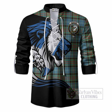 Brisbane Tartan Crest Ghillie Shirt Scottish Golden Lions Wave Flow