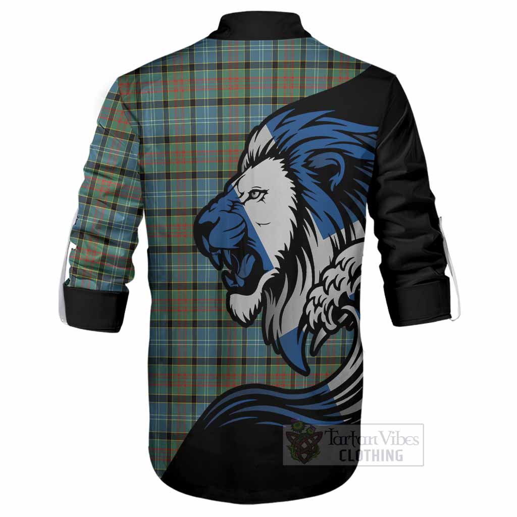 Brisbane Tartan Crest Ghillie Shirt Scottish Golden Lions Wave Flow