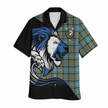 Brisbane Tartan Crest Hawaiian Shirt Scottish Golden Lions Wave Flow