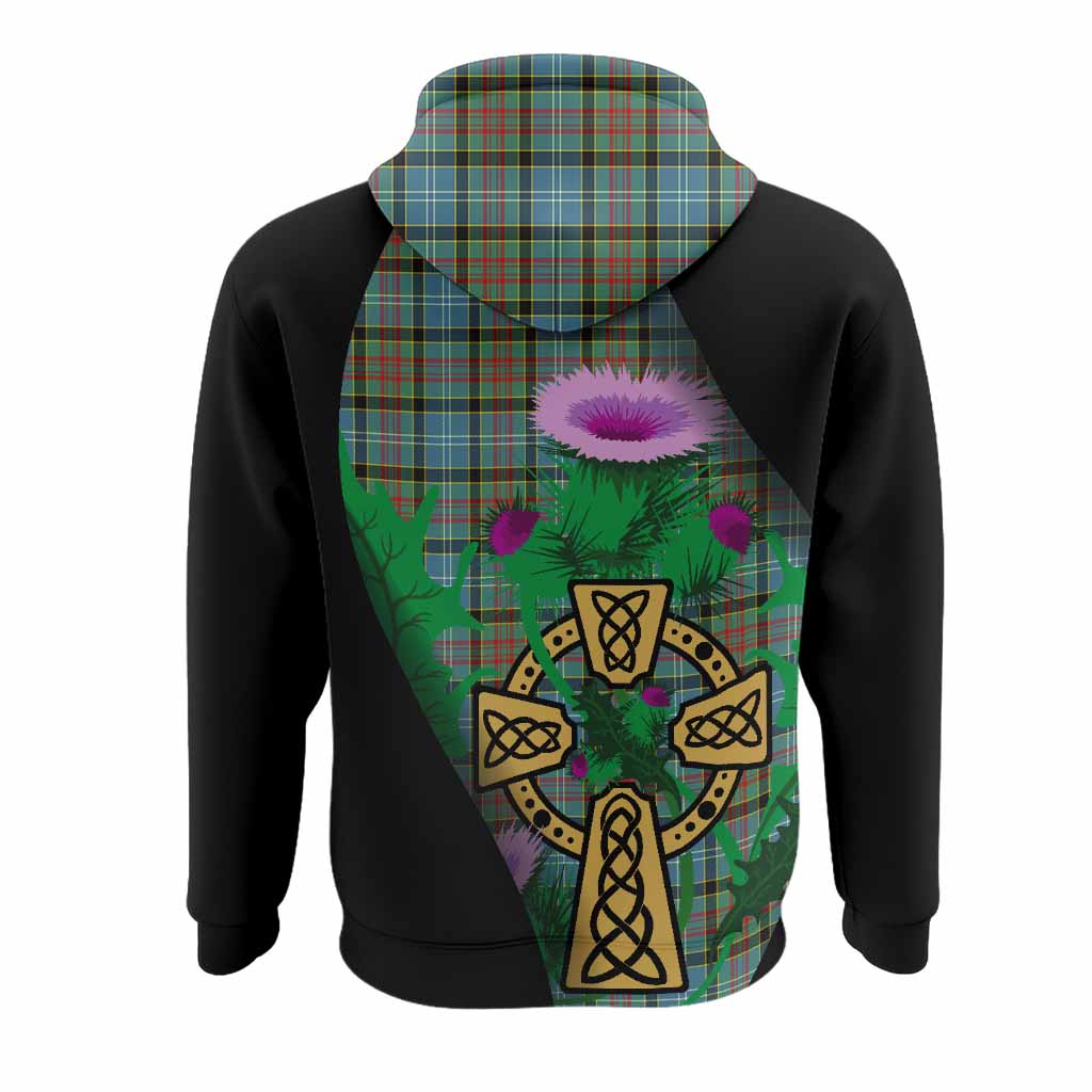 Brisbane Tartan Crest Hoodie Celtic Cross Thistle Flowers