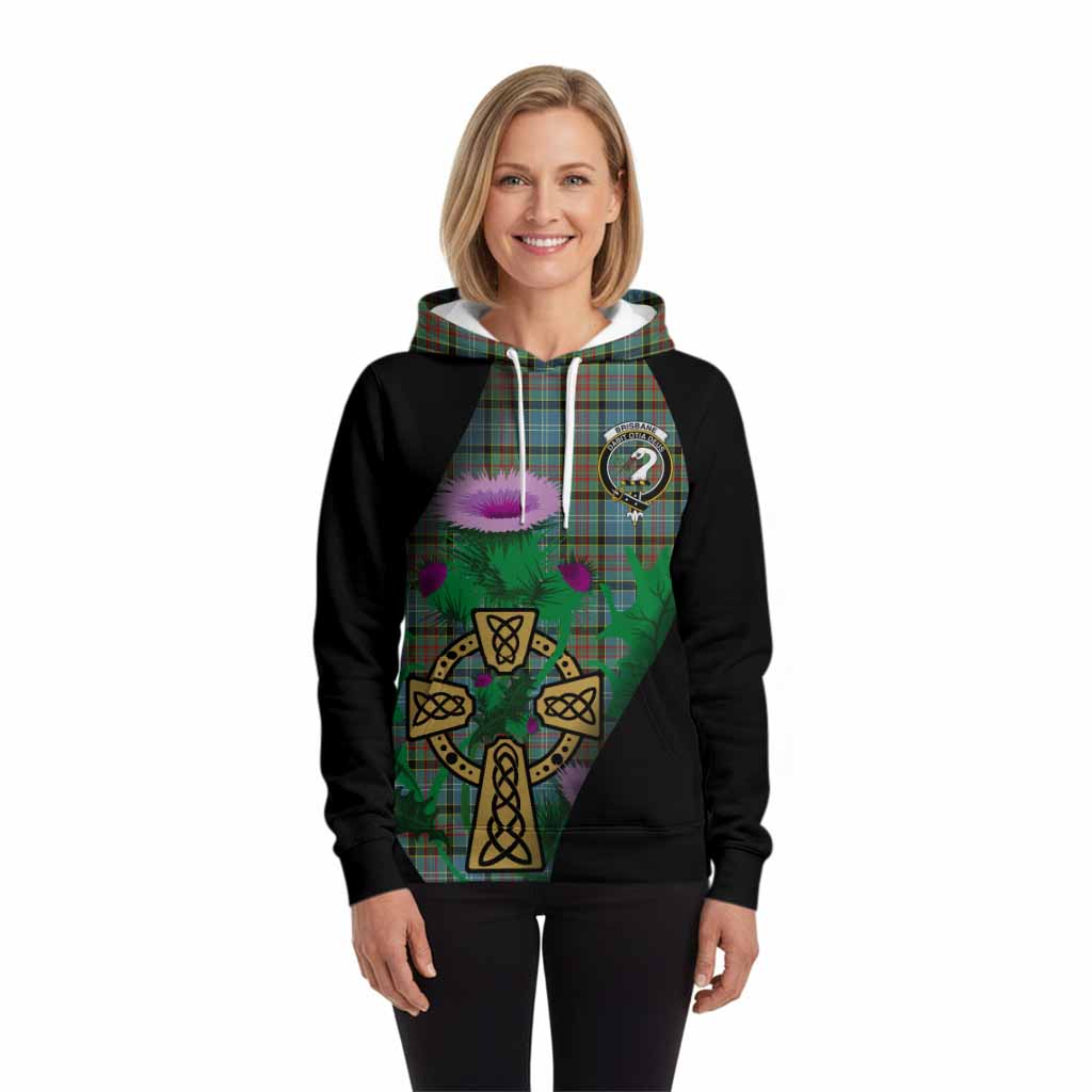 Brisbane Tartan Crest Hoodie Celtic Cross Thistle Flowers