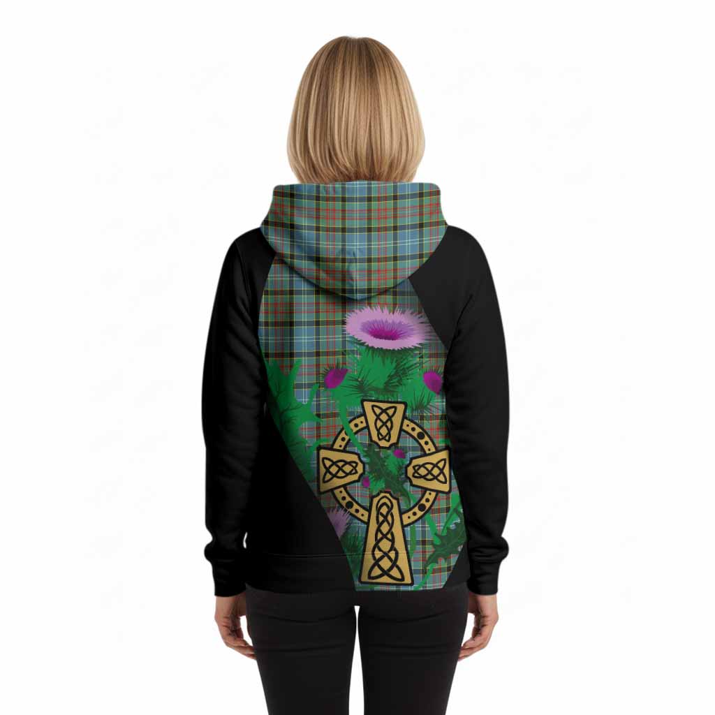 Brisbane Tartan Crest Hoodie Celtic Cross Thistle Flowers