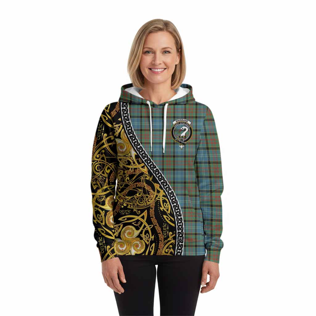 Brisbane Tartan Crest Hoodie Celtic Knot and Triple Trickle Spiral Symbols