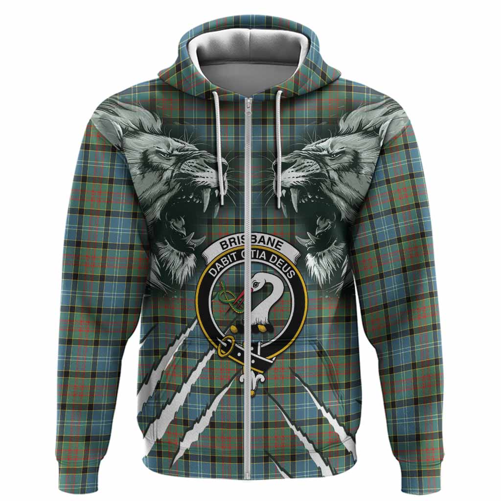 Brisbane Tartan Crest Hoodie Ferocious Lion Style