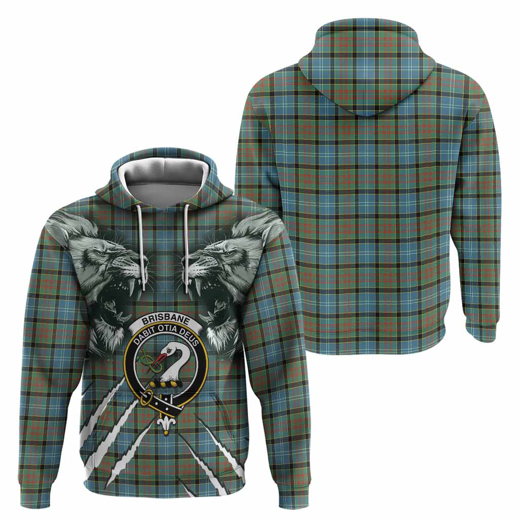 Brisbane Tartan Crest Hoodie Ferocious Lion Style