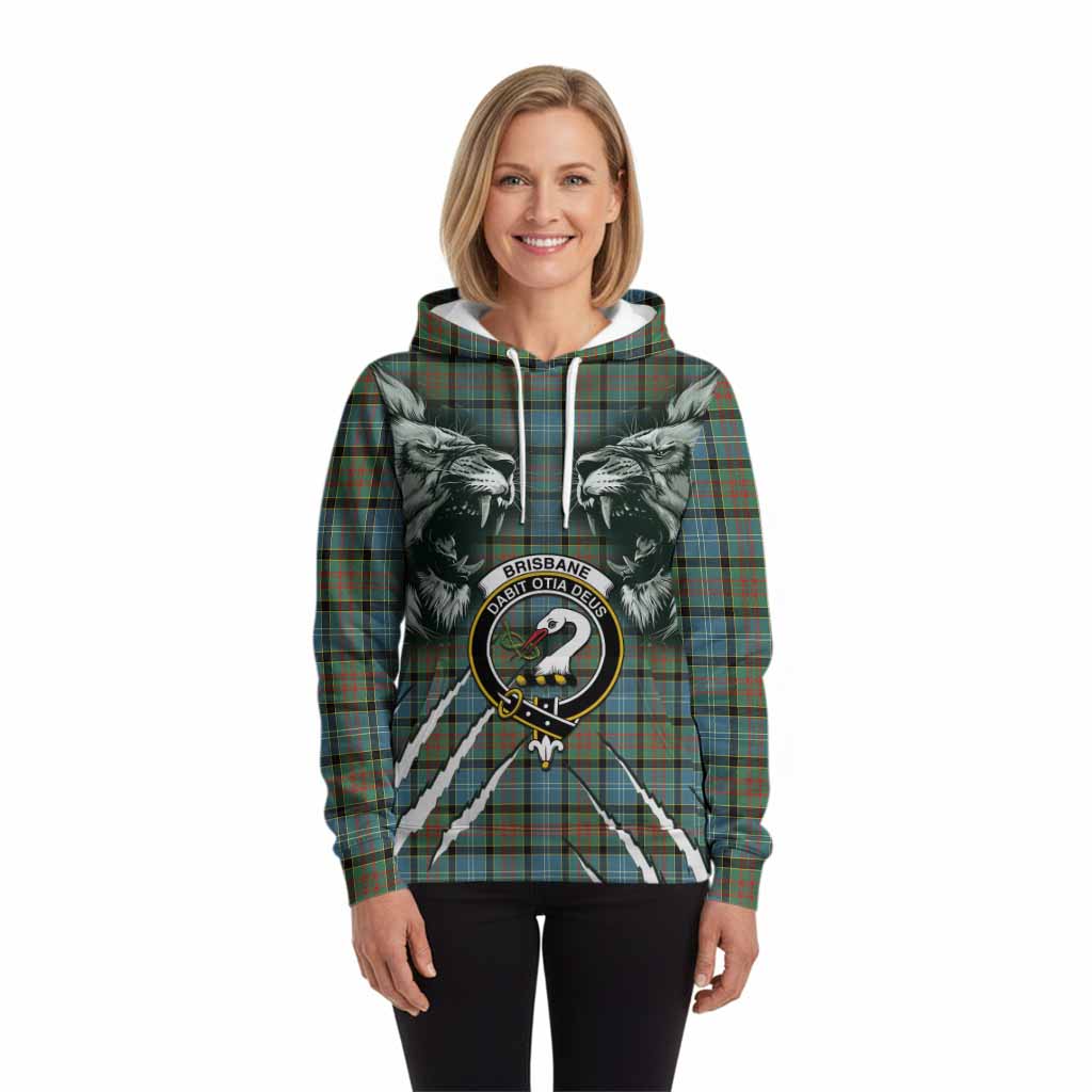 Brisbane Tartan Crest Hoodie Ferocious Lion Style