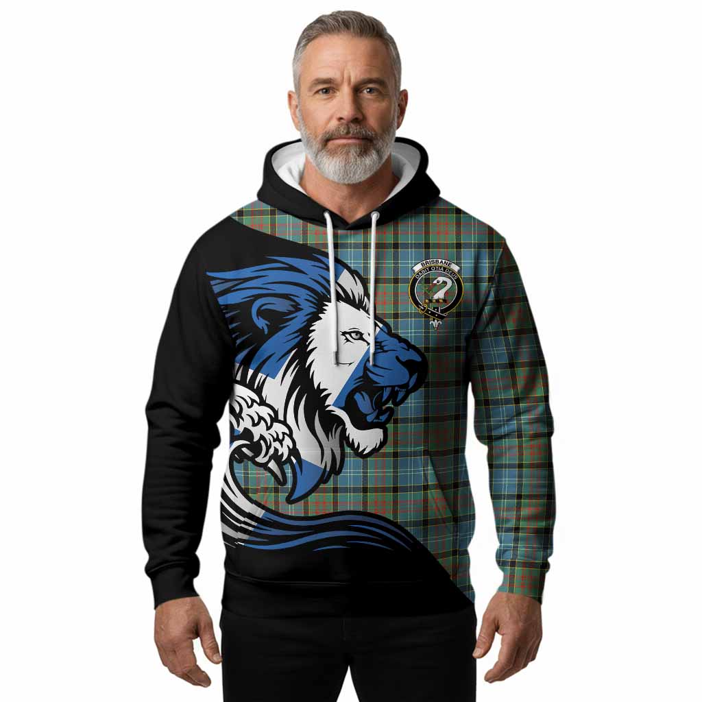 Brisbane Tartan Crest Hoodie Scottish Golden Lions Wave Flow