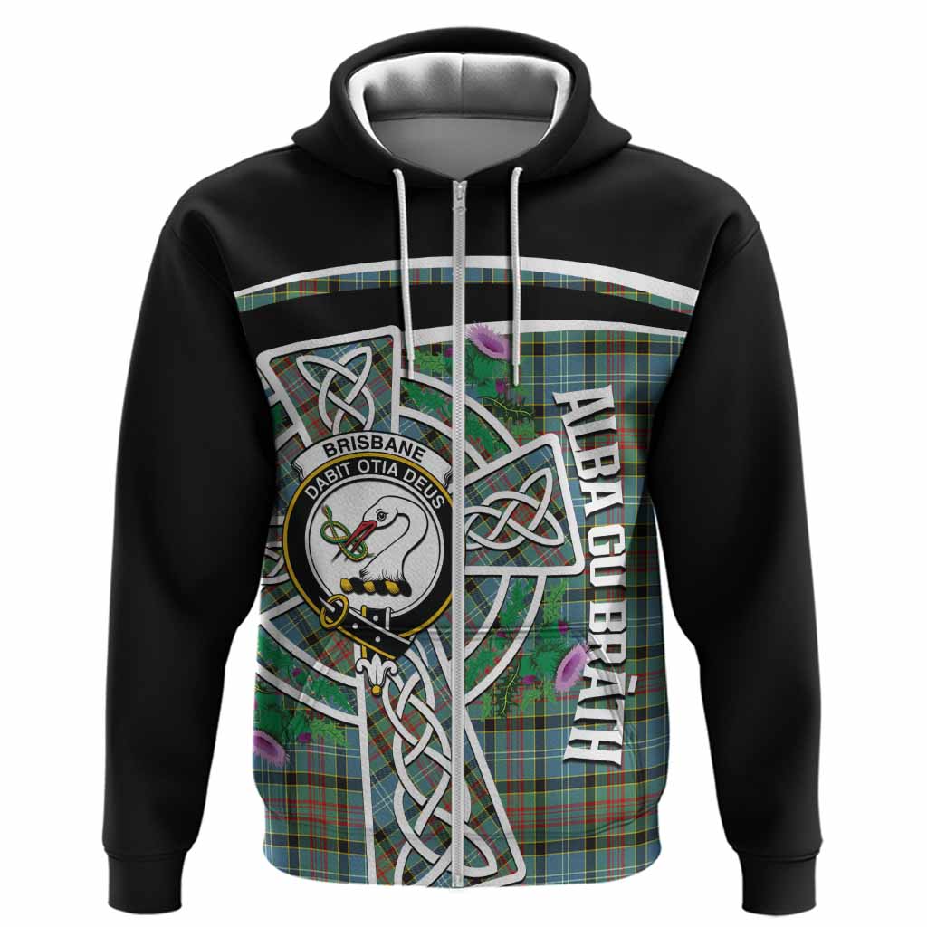 Brisbane Tartan Crest Hoodie Scottish Thistle Celtic Cross Alba Gu Brath
