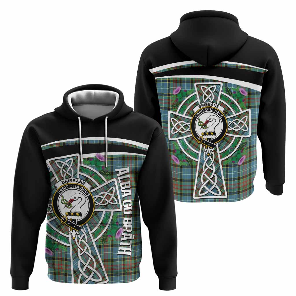Brisbane Tartan Crest Hoodie Scottish Thistle Celtic Cross Alba Gu Brath