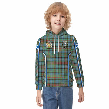 Brisbane Tartan Crest Kid Hoodie Scotland Coat of Arm Flag Style