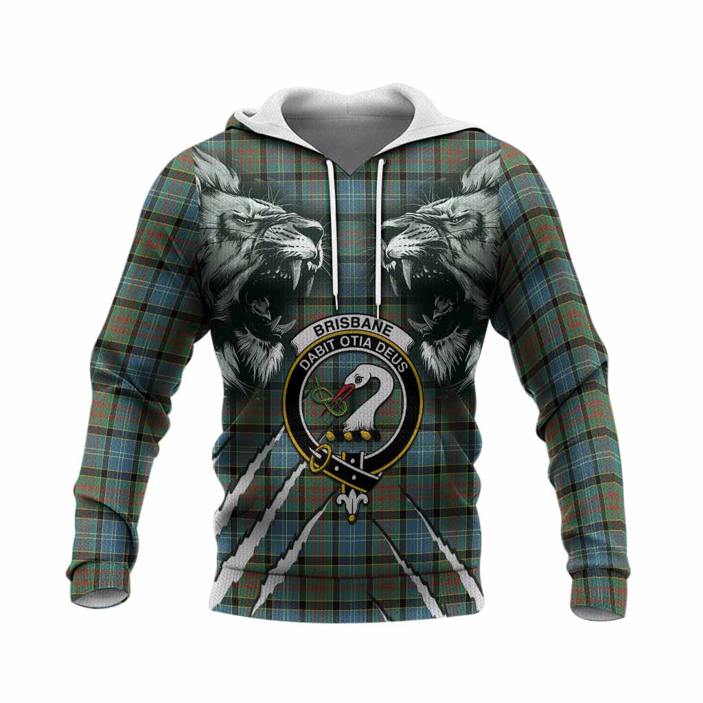 Brisbane Tartan Crest Knitted Hoodie Ferocious Lion Style