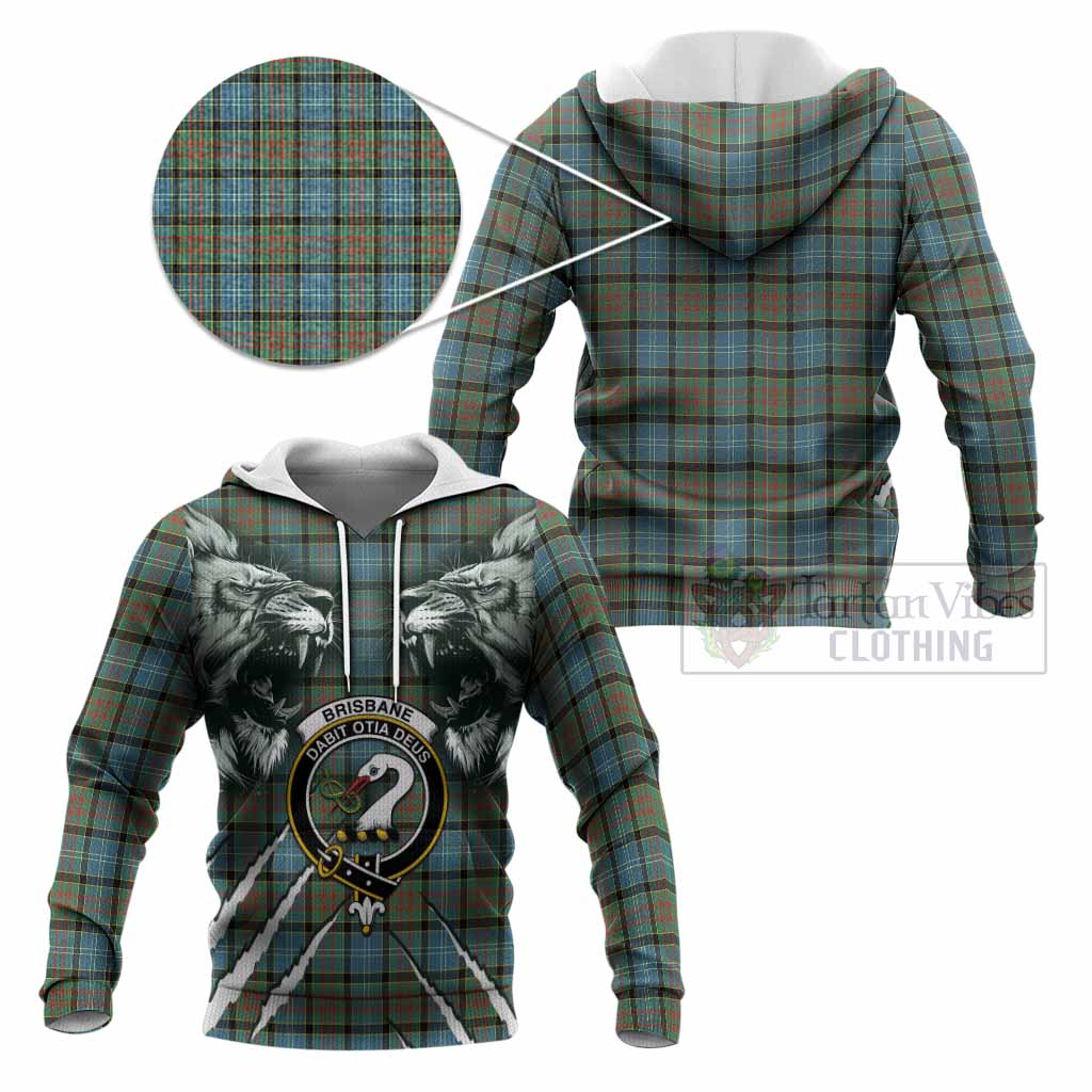 Brisbane Tartan Crest Knitted Hoodie Ferocious Lion Style