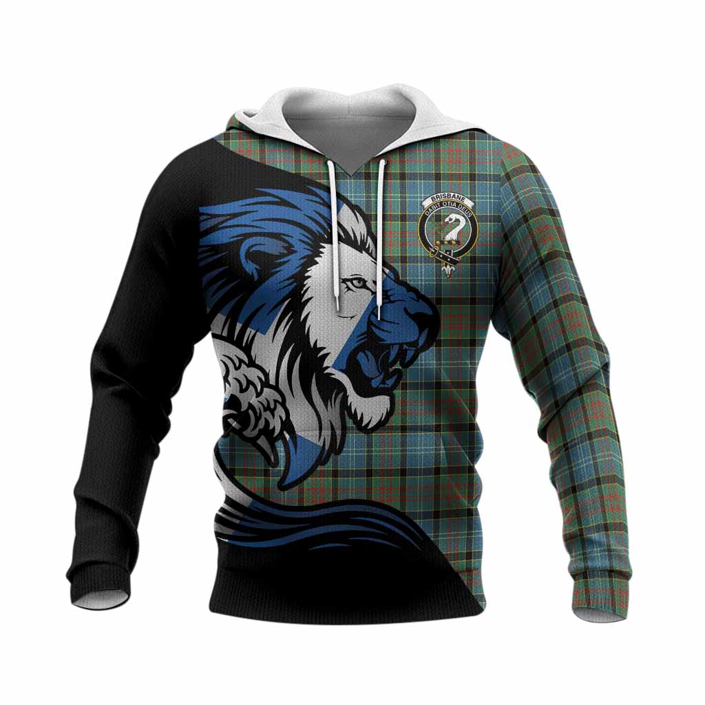 Brisbane Tartan Crest Knitted Hoodie Scottish Golden Lions Wave Flow
