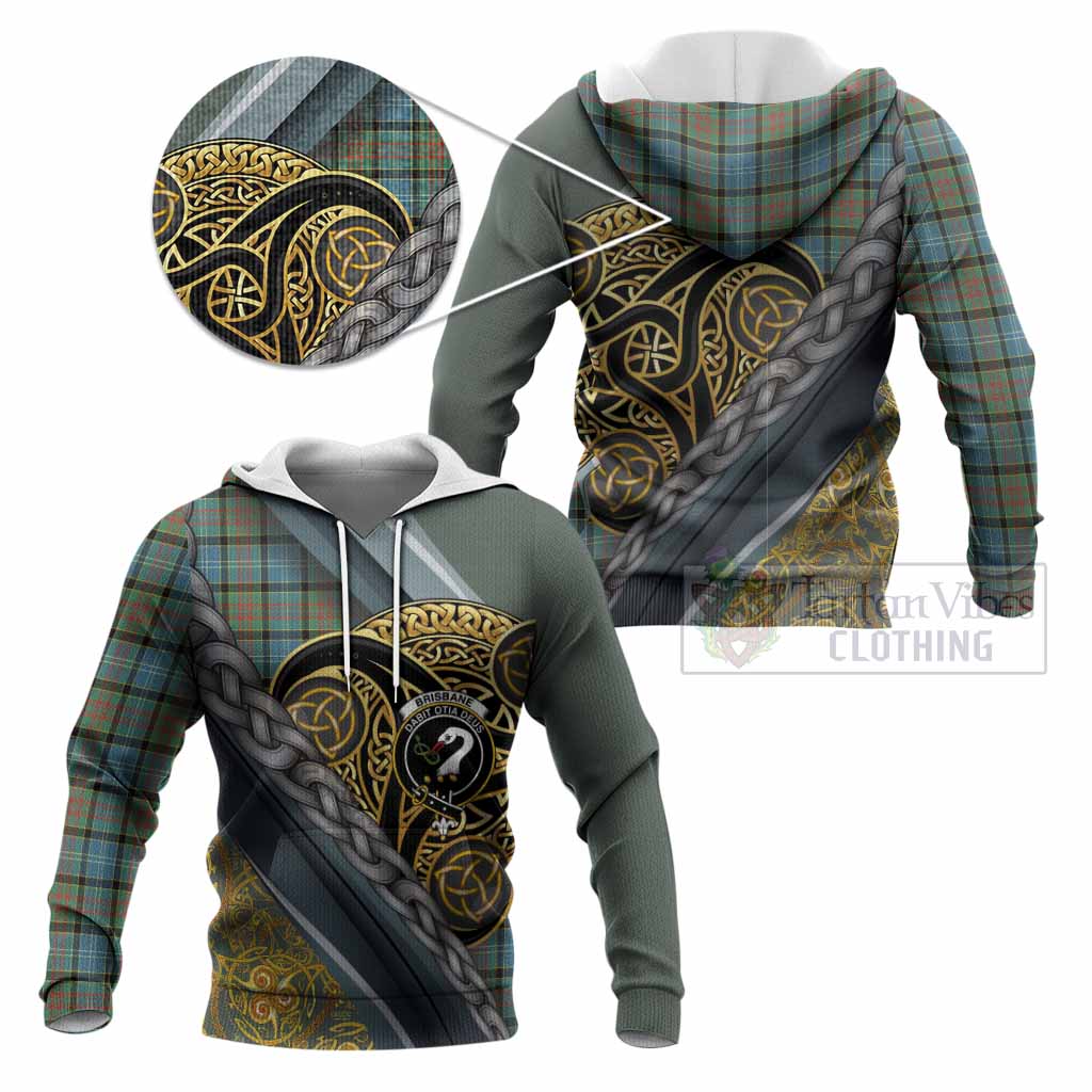 Brisbane Tartan Crest Knitted Hoodie Scottish Triskele Celtic
