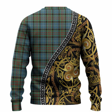 Brisbane Tartan Crest Knitted Sweater Celtic Knot and Triple Trickle Spiral Symbols