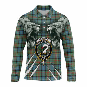 Brisbane Tartan Crest Long Sleeve Polo Shirt Ferocious Lion Style
