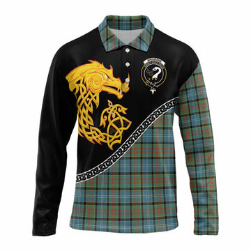 Brisbane Tartan Crest Long Sleeve Polo Shirt Legendary Dragon Knot Half Style