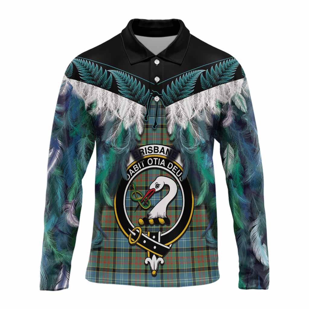 Brisbane Tartan Crest Long Sleeve Polo Shirt New Zealand Maori Korowai Cloak
