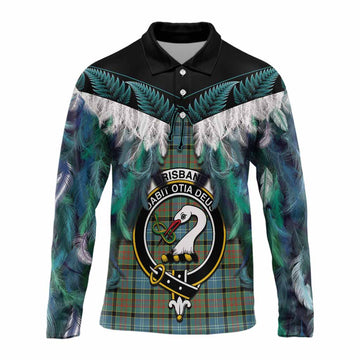 Brisbane Tartan Crest Long Sleeve Polo Shirt New Zealand Maori Korowai Cloak