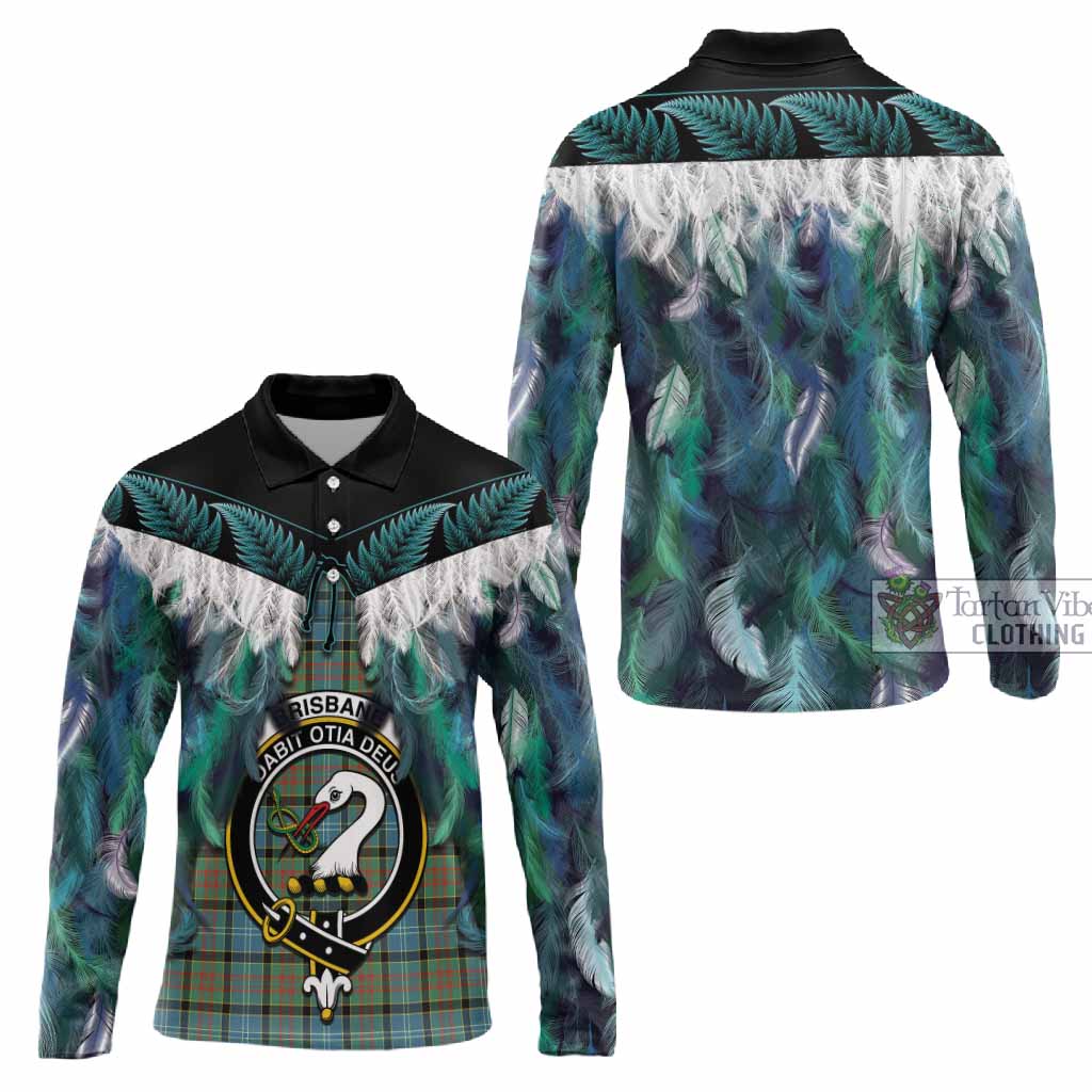 Brisbane Tartan Crest Long Sleeve Polo Shirt New Zealand Maori Korowai Cloak