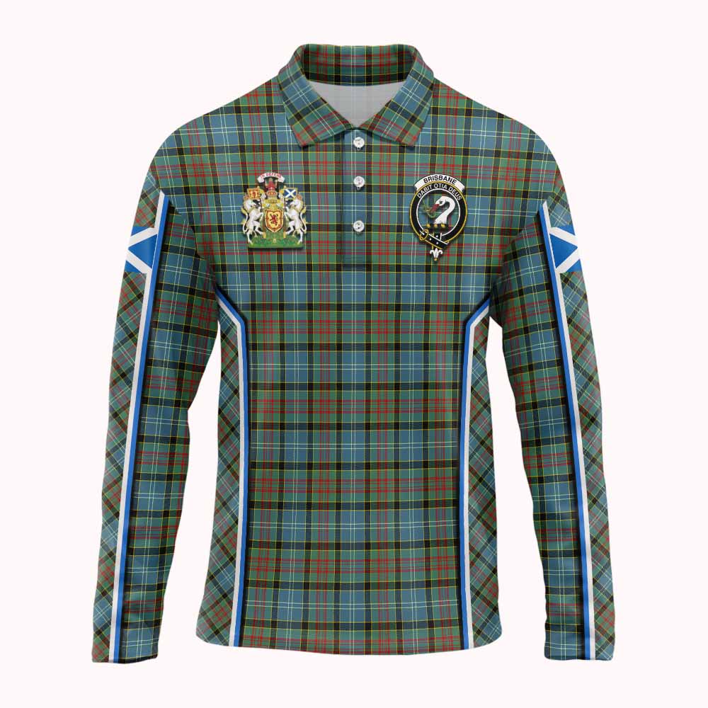 Brisbane Tartan Crest Long Sleeve Polo Shirt Scotland Coat of Arm Flag Style - Tartan Vibes Clothing