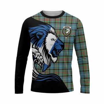 Brisbane Tartan Crest Long Sleeve T-Shirt Scottish Golden Lions Wave Flow