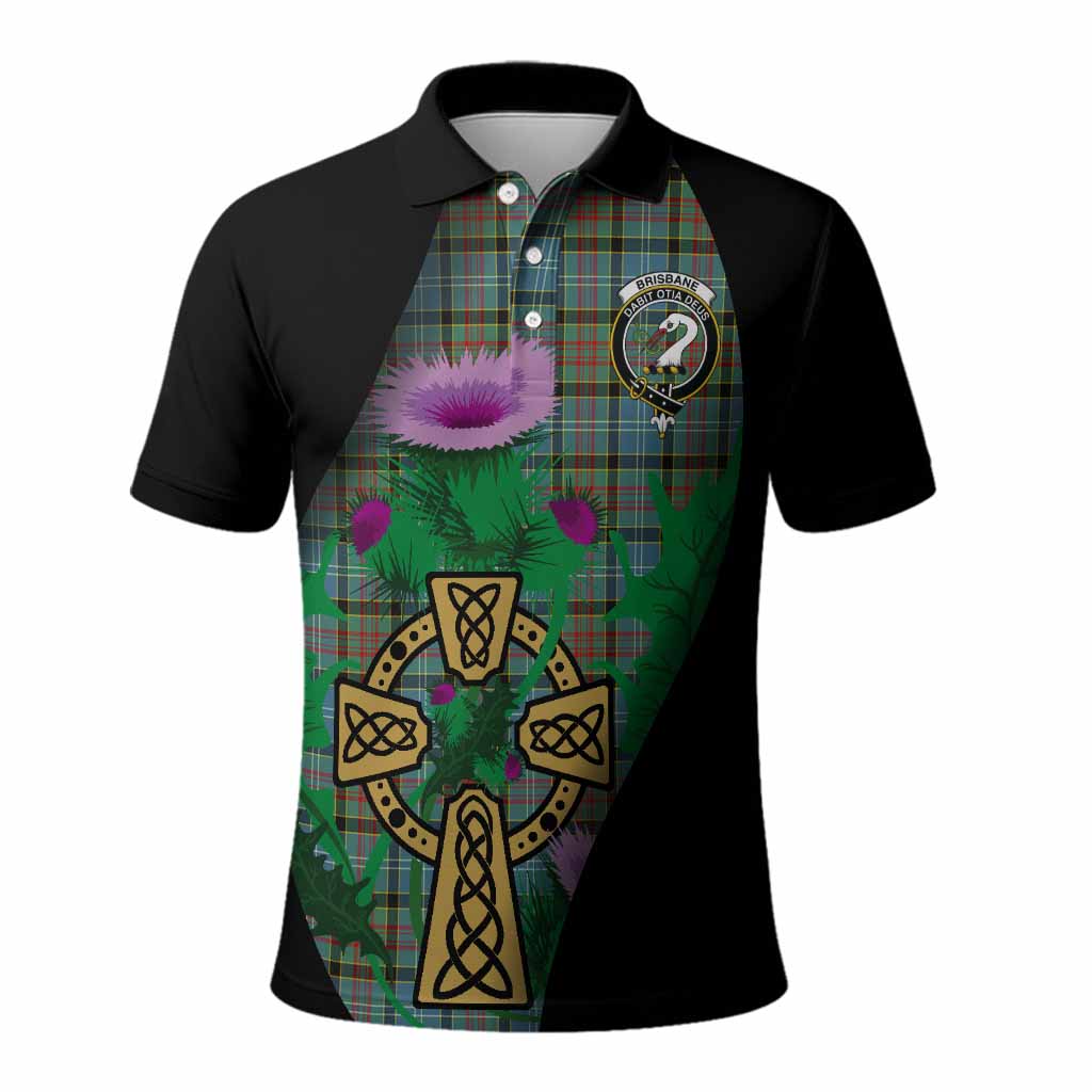 Brisbane Tartan Crest Polo Shirt Celtic Cross Thistle Flowers