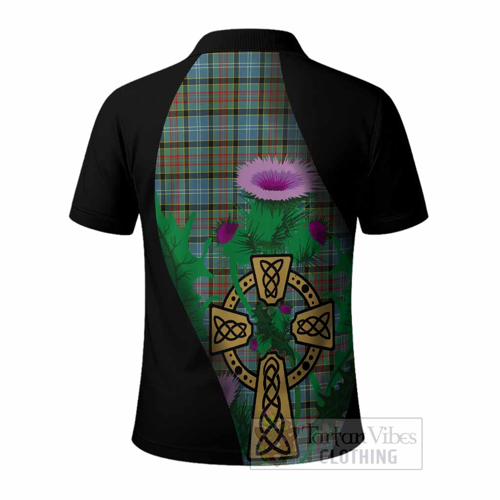 Brisbane Tartan Crest Polo Shirt Celtic Cross Thistle Flowers